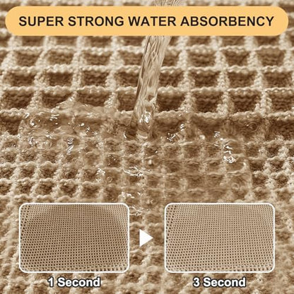 IM HOME Extra Large Waffle Bath Mat, Boho Bathroom Rugs Absorbent Non Slip, Soft Bathroom Mats, Machine Washable Knit Bath Rugs with Tassels for Bathroom, Bedroom, Kitchen, Shower, Tub, Beige, 5'x2'