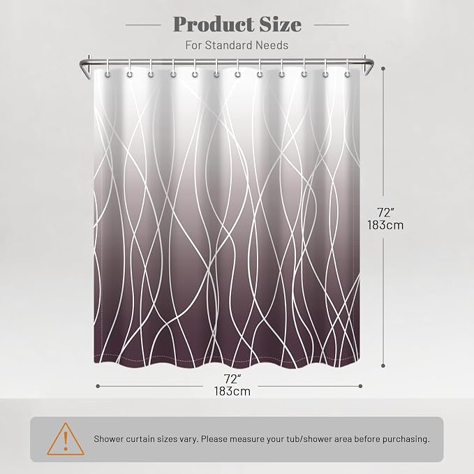 Striped Shower Curtain for Bathroom, Burgundy, 72" W x 72" L | with Hooks, Modern Hotel Style, Water Repellent, Washable, Weighted Hem