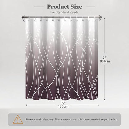 Striped Shower Curtain for Bathroom, Burgundy, 72" W x 72" L | with Hooks, Modern Hotel Style, Water Repellent, Washable, Weighted Hem