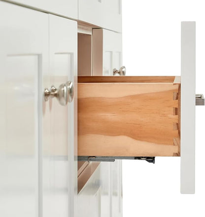 Bradford 66" White Double Bathroom Vanity with 1.5" Pure White Quartz Countertop, Rectangular Undermount Sinks, 2 Soft Closing Doors, 3 Dovetail Drawers