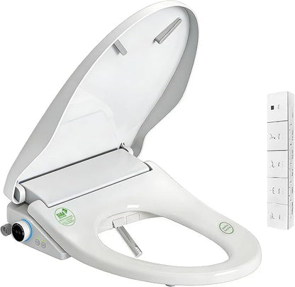 Electric Smart Bidet Toilet Seat with Remote Control, Elongated | Heated Seat, Instant Warm Water & Air Dryer, Advanced Safety Features, Stainless Steel Nozzle, Slow Close Lid,Cloud white