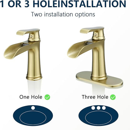 Brushed Gold Single-Handle Waterfall Bathroom Faucet with Pop-Up Drain