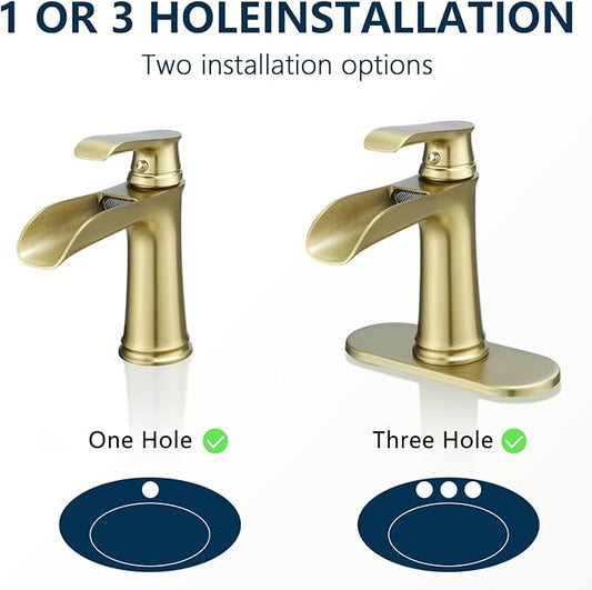 Brushed Gold Single-Handle Waterfall Bathroom Faucet with Pop-Up Drain