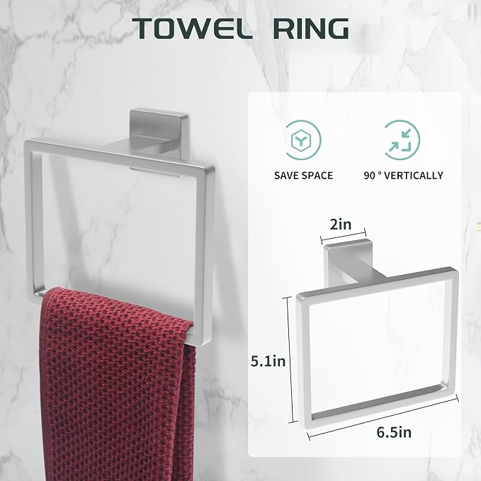 Dorudon atrox 7-Piece Bathroom Hardware Set Brushed Nickel Towel Bar Set with Towel Rack, 2 Square 23-Inch Towel Bars and Stainless Steel Bathroom Accessories Wall Mounted