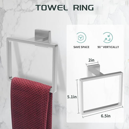 Dorudon atrox 7-Piece Bathroom Hardware Set Brushed Nickel Towel Bar Set with Towel Rack, 2 Square 23-Inch Towel Bars and Stainless Steel Bathroom Accessories Wall Mounted