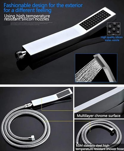 Cascada Classic 23"x31" Large Rain Shower Set With Waterfall LED Rectangle 4 Function Shower Head, Massaging Body Jets & Handheld, Brushed Nickel | Luxurious 6 Functions (Rainfall, Waterfall, Curtain, Misty, Body Jets & Handheld) | 7 Knob Valve (NON Mu...