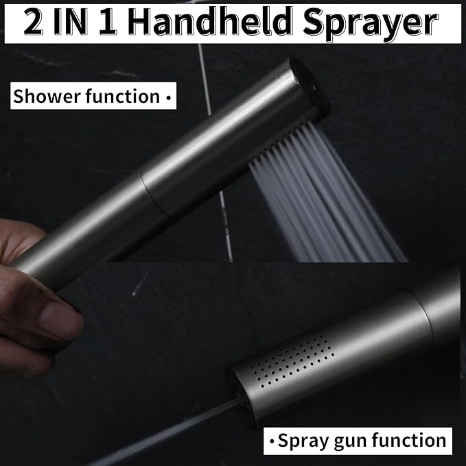 AYIVG Brushed Nickel Finish Round Brass 2 In 1 Function High Pressure Handheld Shower Head Sprayer Hand Shower Wand with 59 Inch Hose For Bathroom Shower System