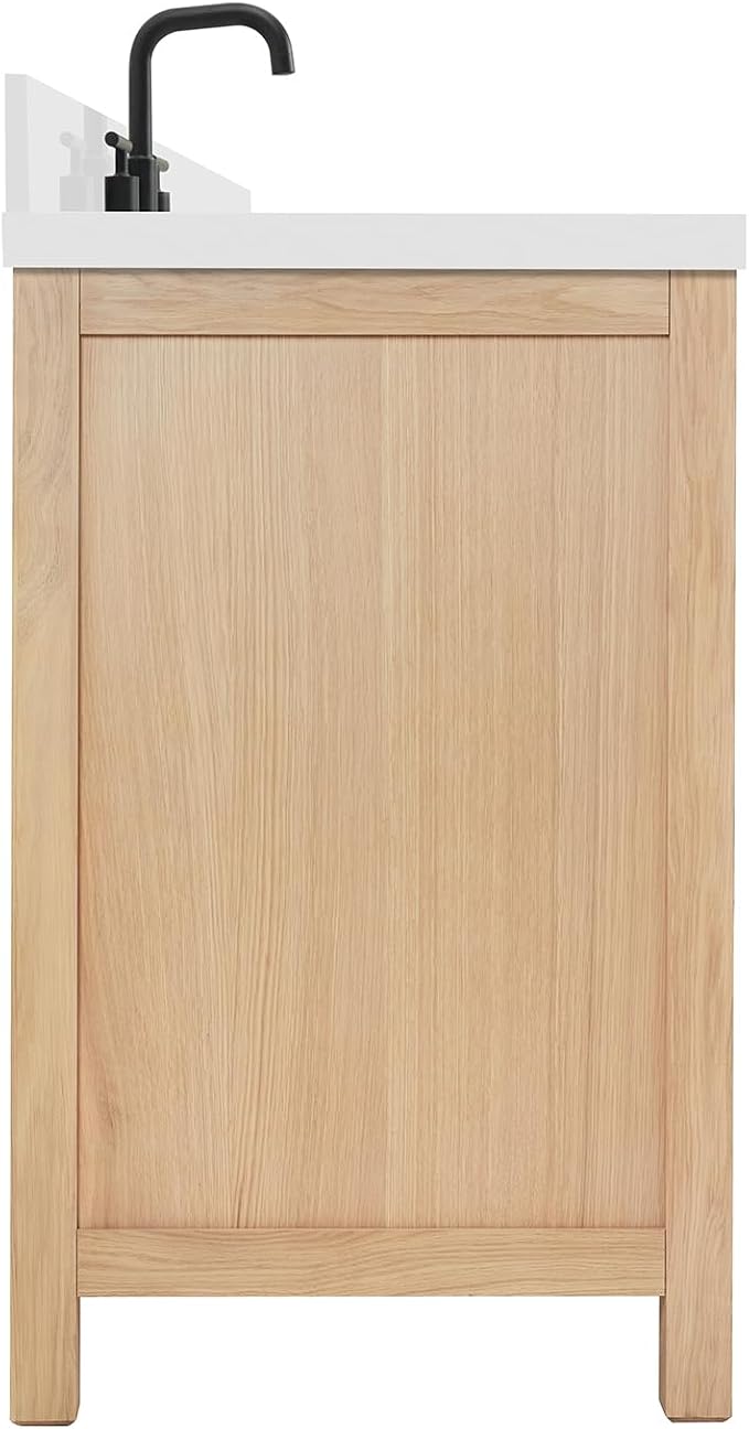 ARIEL Cambridge 36-inch Bathroom Vanity with Sink,Solid Wood, 1.5-inch Pure White Quartz Countertop, Single Rectangular Porcelain Sink, 2 Soft Closing Doors, 5 Dovetail Drawers, White Oak