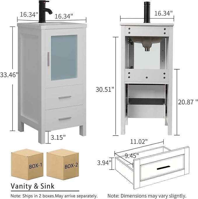 wonline 16 inch Bathroom Vanity Set with Sink, Faucet & Pop Up Drain | Space-saving design for small bathrooms, apartments, powder rooms and other compact spaces