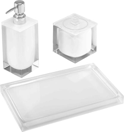 Izod - Bathroom Set, 3pc Countertop Accessories, Vanity Tray, Covered Jar & Lotion Pump, Modern Home Decor, Dorm Room Essentails (Marina Collection, White)
