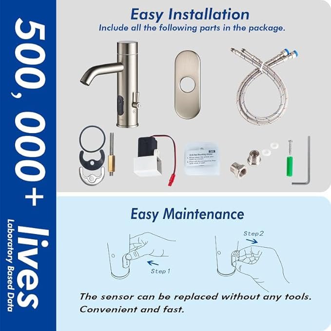 Bathroom Sink Faucet with Manual and Automatic Dual Option Function, Brushed Nickel, TS-5303N