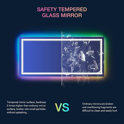40x24 Inch RGB LED Bathroom Mirror with Lights | Front and RGB Backlit, Dimmable, Memory, Anti Fog, Shatterproof, Horizontal/Vertical, Lighted Mirrors for Bathroom Wall
