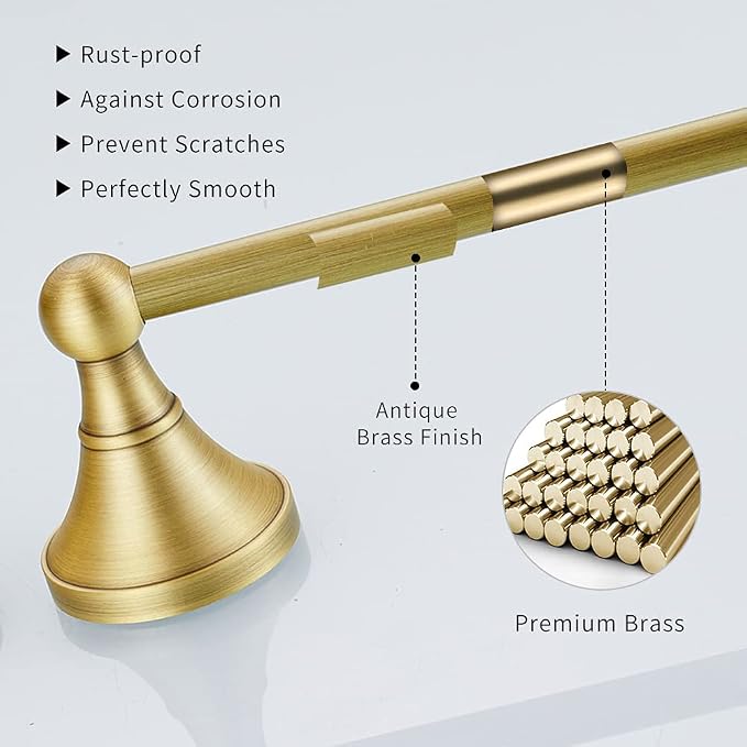 Leyden Antique Brass Toilet Paper Holder Towel Ring, Brass Hand Towel Holder Bathroom Accessories Set Retro Bathroom Hardware Tissue Toilet Roll Holder for Home or Kitchen, 2 Pieces