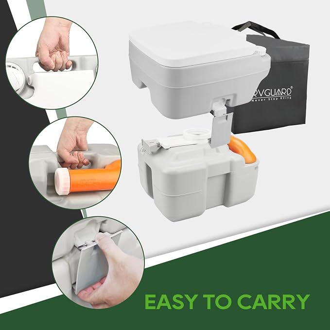 RVGUARD Portable Toilet, 5.3 Gallon Camping Toilet, Adult Waste Tank | Level Indicator, with Carry Bag and Wash Sprayer, for RV/Yacht/Truck