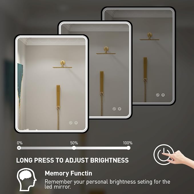 LED Bathroom Mirror,Black Frame,32x24 Inch | ETL Listed,Anti-Fog,3000K/4500K/6000K Dimmable,Horizontal & Vertical,Wall Mounted,Memory Function Ideal for Bathroom,Vanity