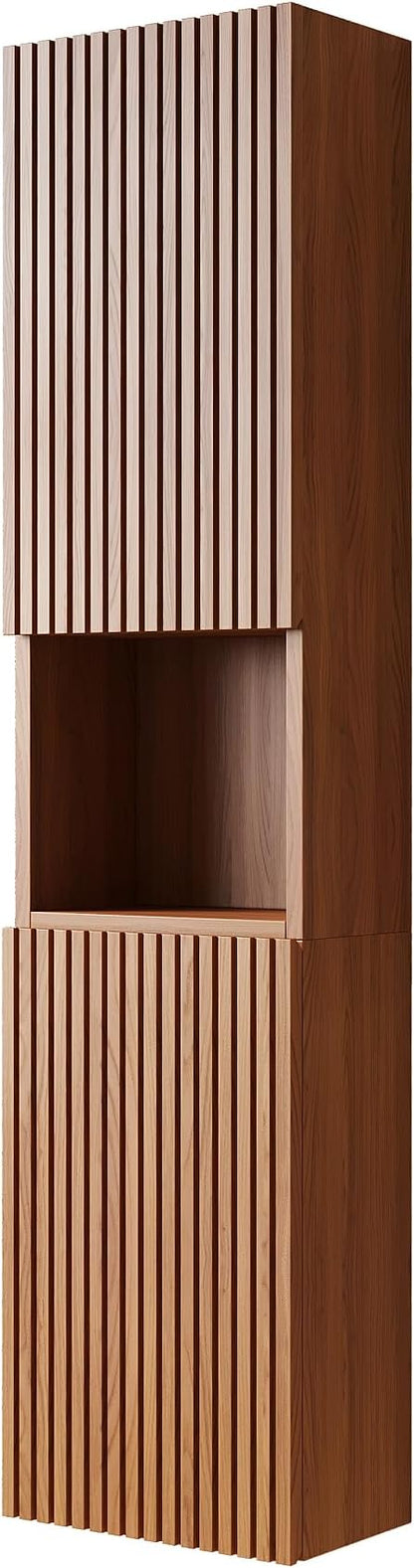KEIKI Bathroom Wall Cabinet with Soft-Close Doors & Open Shelf, Brown Oak | Premium Wood Medicine Cabinet, Narrow Storage Cabinet for Bathroom Kitchen Laundry Room
