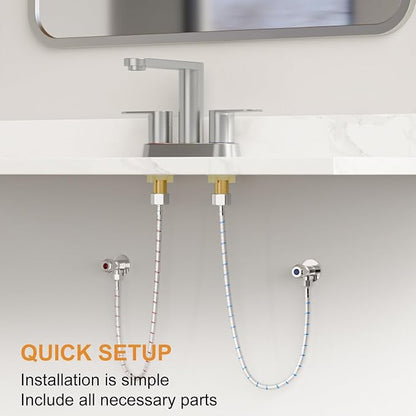 BWE Brushed Nickel Bathroom Faucets 4 in Centerset Faucet for Bathroom Sink | 2 or 3 Hole Basin 2-Handle 360° Swivel Spout Sink Faucet with Pop up Drain and Water Supply Hose for Farmhouse Vanity