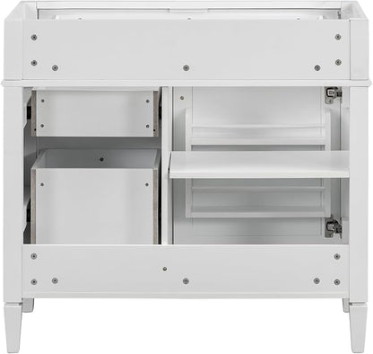 36" Bathroom Vanity Without Top Sink,Modern Freestanding Storage Cabinet with 2 Soft-Close Drawers & Tip-Out Tray,Solid Wood Frame Vanity Only w/Adjustable Shelf & Door Organizer,White