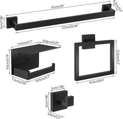 STWWO 10-Piece Matte Black Bathroom Hardware Accessories Set | 24 inch Towel Bar, Stainless Steel Towel Racks for Bathroom, Bath Towel Bar Set Wall Mounted