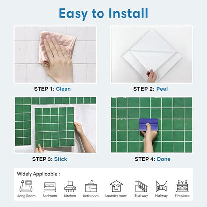 Thicker Peel and Stick 3D Backsplash Tiles Kitchen Bathroom | Green, 10 Pcs 12" x 12", Glossy Self Adhesive Decorative Vinyl Backsplash Wall Sticker, Cover 10 sq ft，Removable，Waterproof