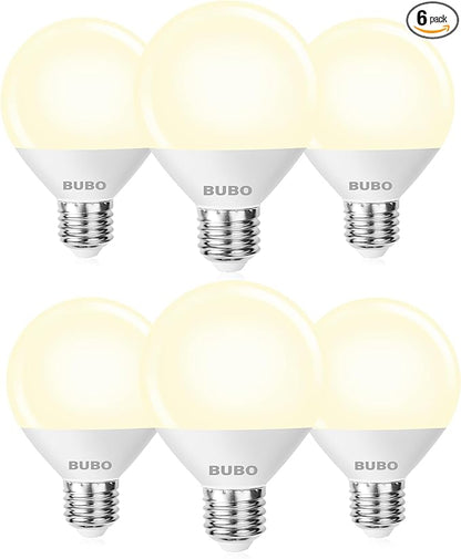 BUBO Vanity Light Bulbs 60 Watt Equivalent, Globe Light Bulb Warm White 3000K, G25 Round Light Bulbs for Bathroom 800 Lumens, E26 Medium Base, 7W, Non-Dimmable, 6 Pack