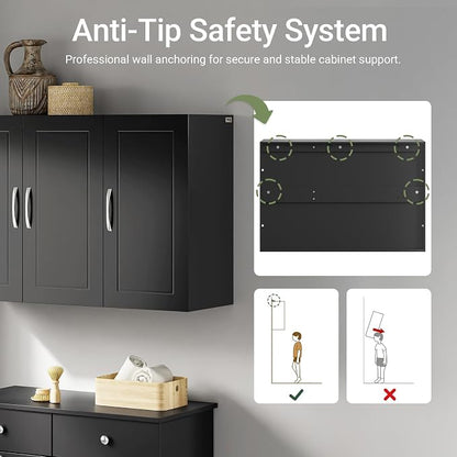 SoBuy Bathroom Wall Cabinet, Large 3-Door, 23.6 x 11.8 x 35.4 in, Black | 3-Door Wall Mount Storage Cabinet With Adjustable Shelf, Large Hidden Bathroom Cabinet For Multi-Room Use, FRG231-L-SCH