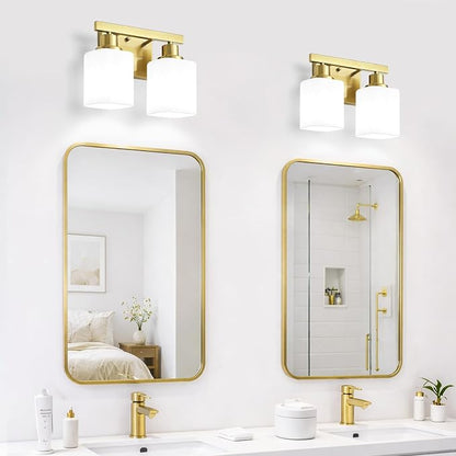 2 Light Gold Bathroom Light Fixtures,Brushed Gold Vanity Light with Clear Glass,Gold Bathroom Vanity Lights Over Mirror,Wall Sconces for Living Room,Bedroom,Hallway(E26 Base)