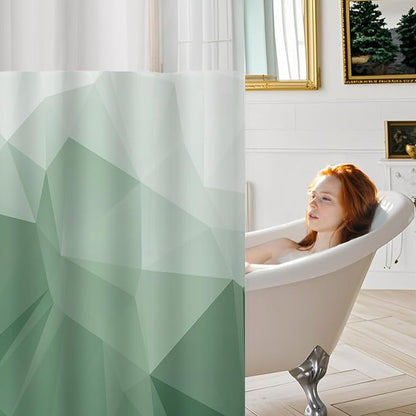 No Hook Shower Curtain with Snap in Liner Set, Green, 71x74 | Waterproof Fabric for Bathroom, Modern Hotel Style Ombre Design, Mesh Top Window, Machine Washable, Quick Install