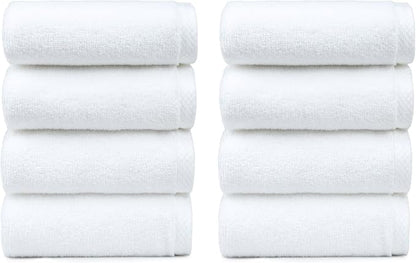 Amazon Basics 8-Pack Soft, Highly Absorbent, Quick-Dry Hand Towels, 100% Cotton, 28" x 16", White