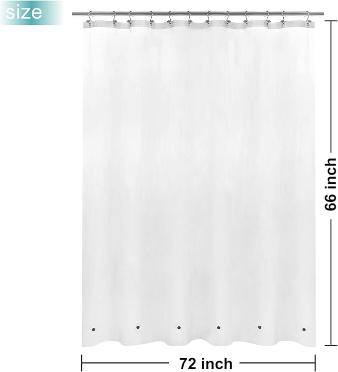 Mrs Awesome Short Shower Curtain Liner with 6 Magnets 72 x 66 inch, Frost | Thick PEVA Heavy Duty, 12 Rustproof Grommets,Waterproof Frosted Shower Curtain Plastic 72x66 for Bathroom Short Size