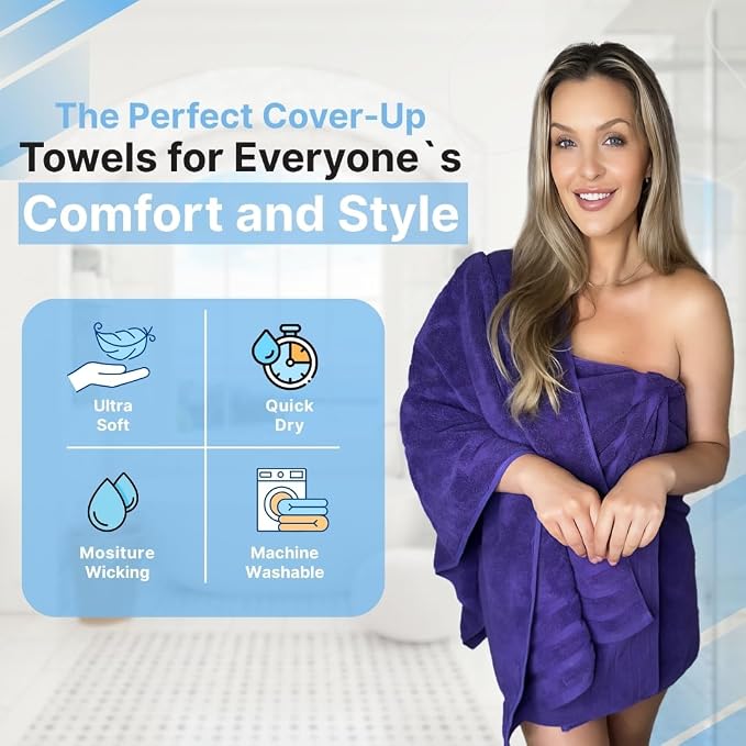 Infinitee Xclusives 100% Ring-Spun Cotton Bath Towels for Bathroom - Pack 2 | Luxury Super Soft, Absorbent & Quick-Drying |27x54 inches| Large Bathroom Towels Set |600 GSM| Gym, Shower, Spa & Hotel Use