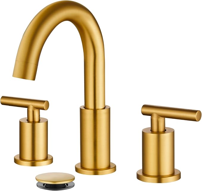 gotonovo 3 Hole 2 Handles Lavatory Basin Bathroom Sink Faucet with Pop Up Drain with Hot and Cold Mixer Valves 8 Inch Widespread Bathroom Faucet Dark Gold