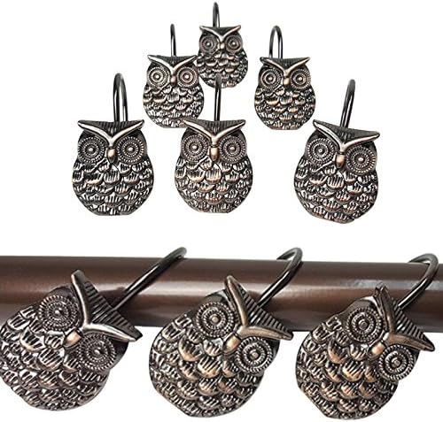 Gracelife 12Pcs Owl Design Shower Curtain Hooks Home Fashion Zinc Alloy Decorative Rust Proof Shower Curtain Hooks Hangers for Bathroom Living Room Bedroom