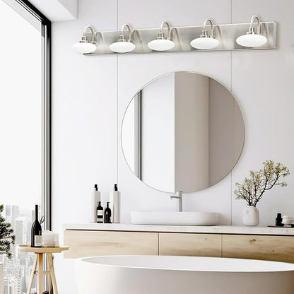36in Brushed Nickel LED Vanity Light Fixtures,5-Light Brushed Nickel Bathroom Light Fixture,Bathroom Light Over Mirror, Modern Vanity Lights for Bath,3000K-6000K, Dimmable