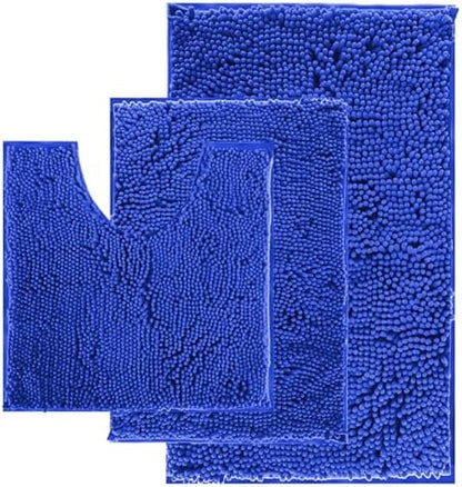 Blue Bath Mat - Super Soft Non-Slip, Machine Washable, Dries Quickly - Ultra Soft 3 Piece Bathroom Set
