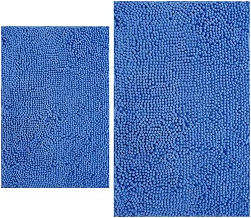 BOANKODU Bathroom Rugs Sets 2 Piece, Extra Soft Chenille Bath Mat Absorbent Bathroom Rug, Bathroom Mat with PVC Non-Slip Bottom, Machine Washable Bath Rugs (32x20 Inch + 24x16 Inch, Snow Cyan)
