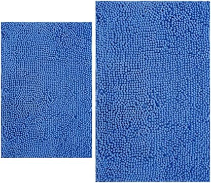 BOANKODU Bathroom Rugs Sets 2 Piece, Extra Soft Chenille Bath Mat Absorbent Bathroom Rug, Bathroom Mat with PVC Non-Slip Bottom, Machine Washable Bath Rugs (32x20 Inch + 24x16 Inch, Snow Cyan)