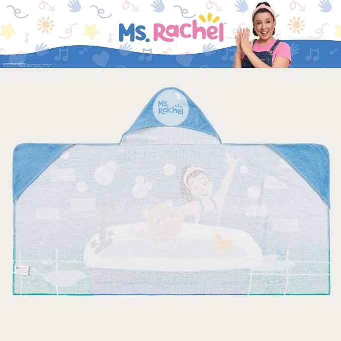 Ms. Rachel Kids Super Soft Bath/Pool/Beach Soft Cotton Terry Hooded Towel Wrap, 24 in x 50 in, (Officially Licensed Product) By Franco