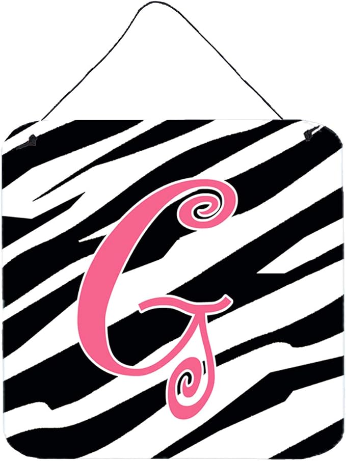 Caroline's Treasures CJ1037-GDS66 Letter G Initial Zebra Stripe and Pink Wall or Door Hanging Prints Aluminum Metal Sign Kitchen Wall Bar Bathroom Plaque Home Decor, 6x6, Multicolor