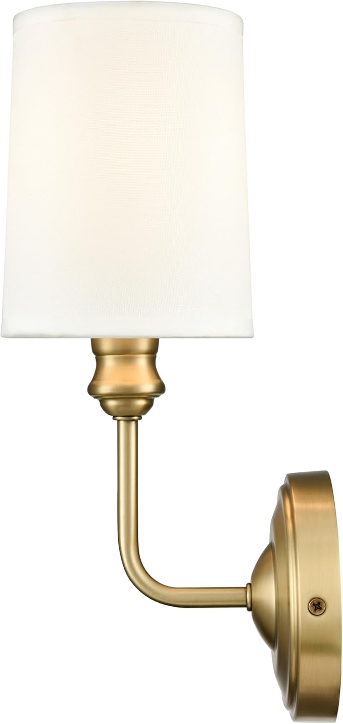 ML Lighting | Leena Collection | 99801-VB | Indoor 1 Light Wall Sconce in Vintage Brass with White Fabric Shade | Elegant and Versatile Design for Any Bathroom