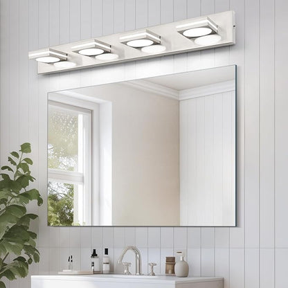 OKELI LED Modern Bathroom Vanity Light Fixtures (4-Light, 30-Inch), Brushed Nickel Acrylic Bathroom Wall Lighting Fixtures Over Mirror, 3CCT, ETL Listed, Dimmable