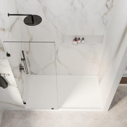 30" x 72" Frameless Fixed Single Shower Panel | Walk-In Shower Glass Door, 3/8" Clear Tempered Glass with Explosion-Proof Film, Matte Black Bathroom Shower Screen