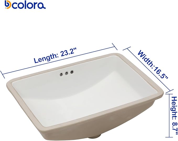 Dcolora 23x16 In. Undermount Bathroom Sink, Boat-Shaped Fireclay White Ceramic Porcelain Lavatory Vanity Bath Sink Under Counter Vessel Sink, Farmhouse Style #DC-UVS2538002