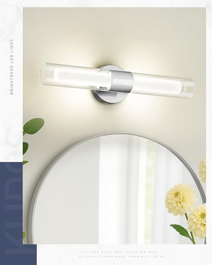 kudos 2-Pack Brushed Nickel Vanity Lights, Clear and Frosted Glass, 3CCT | 11W,1100 Lumens, 3000K, 4500K and 6000K Selectable, Hardwired, for Bathroom, Bedroom and Over Mirror, KDVL06-BN-2-2PK