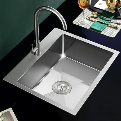 24x18 Inch Drop in Kitchen Sink 18 Gauge Stainless Steel | Single Bowl Single Hole Topmount Sink with Brushed Finish, 24"x18"x9" for Small Kitchen, Bar and RV