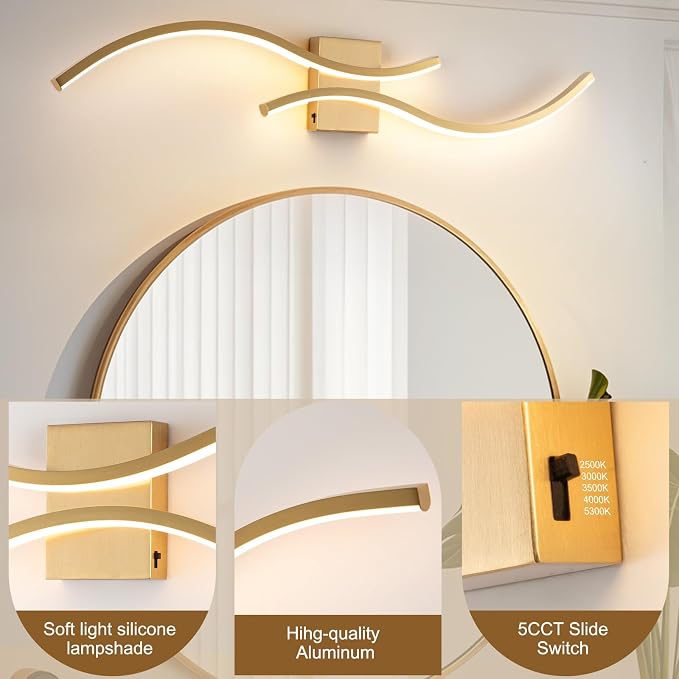Gold Bathroom Vanity Light Fixture, 39in 5CCT Dimmable Modern Led Bathroom Light Fixtures Over Mirror, LED Vanity Lighting Bar for Bathrooms (Gold, 39inch)