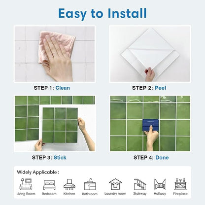 Thicker Peel and Stick 3D Backsplash Tiles Kitchen Bathroom | Green, 10 Pcs 12" x 12", Glossy Self Adhesive Decorative Vinyl Backsplash Wall Sticker, Cover 10 sq ft，Removable，Waterproof