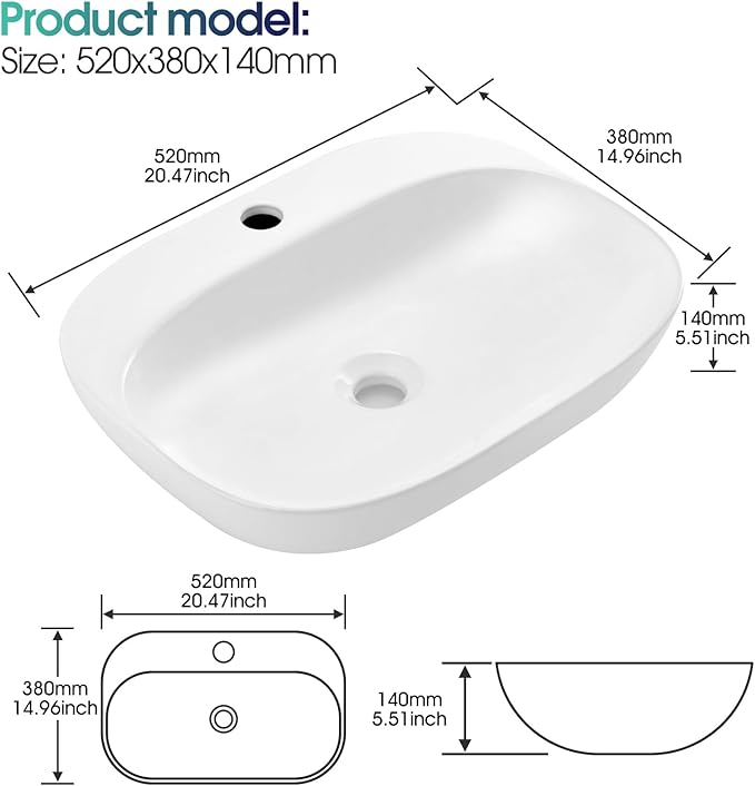 Modern Small Wall Mounted Bathroom Sink, 20.5x15 Inch White Oval Hanging Bathroom Vessel Sink, Arc-edge Ceramic Corner Wall Mount Sinks for Bath Shower Room Rvs