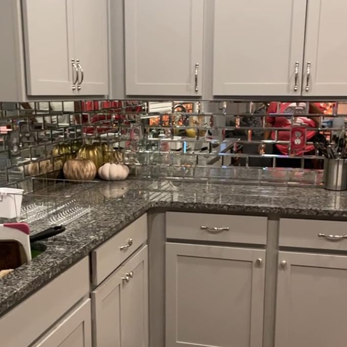 Mirror Peel and Stick Tile, Beveled Subway Mirror Backsplash 3x6 Inch for Kitchen Bathroom Wall (40 Pcs, 5 SQ.FT.)