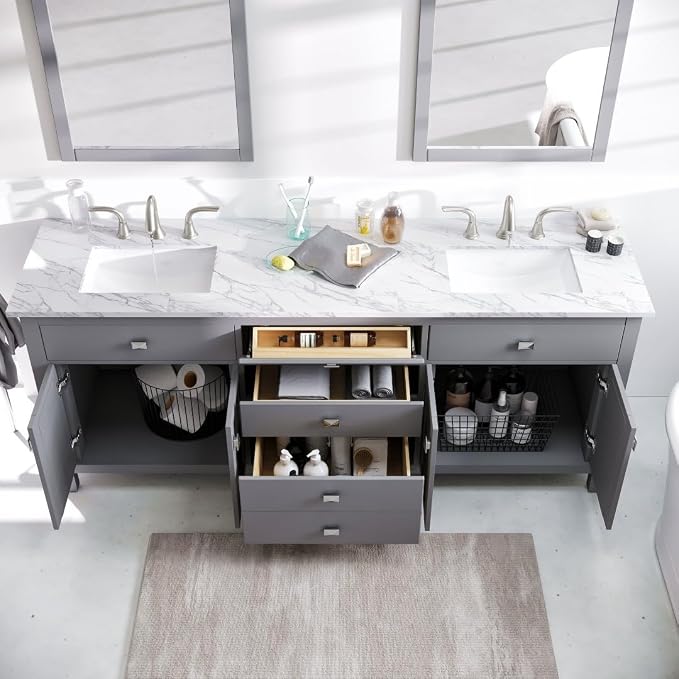 Artemis 72 in. Gray Double Sink Bath Vanity with Engineered Top and Undermount Porcelain Sinks
